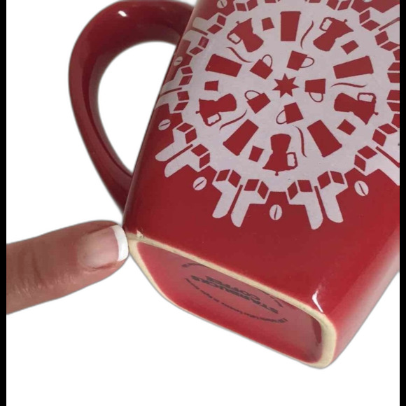 Starbucks Coffee Mug Red Ceramic Square Bottom White Snowflake 2004 Winter - Picture 3 of 6